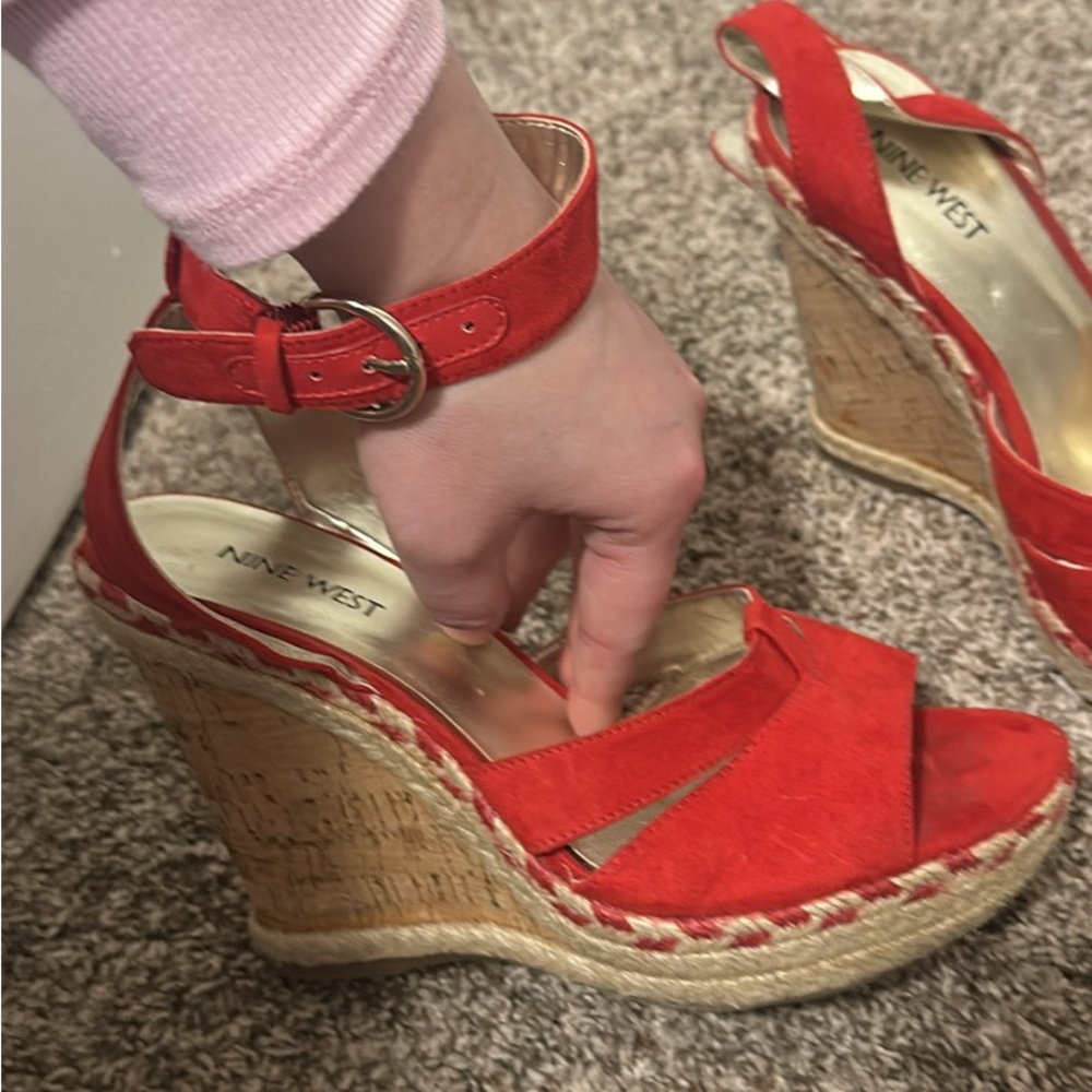 Nine West Red Wedge Sandals